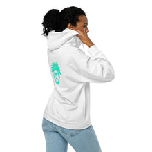 Load image into Gallery viewer, White &amp; Sea Mist Green Unisex zip hoodie
