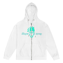 Load image into Gallery viewer, White &amp; Sea Mist Green Unisex zip hoodie
