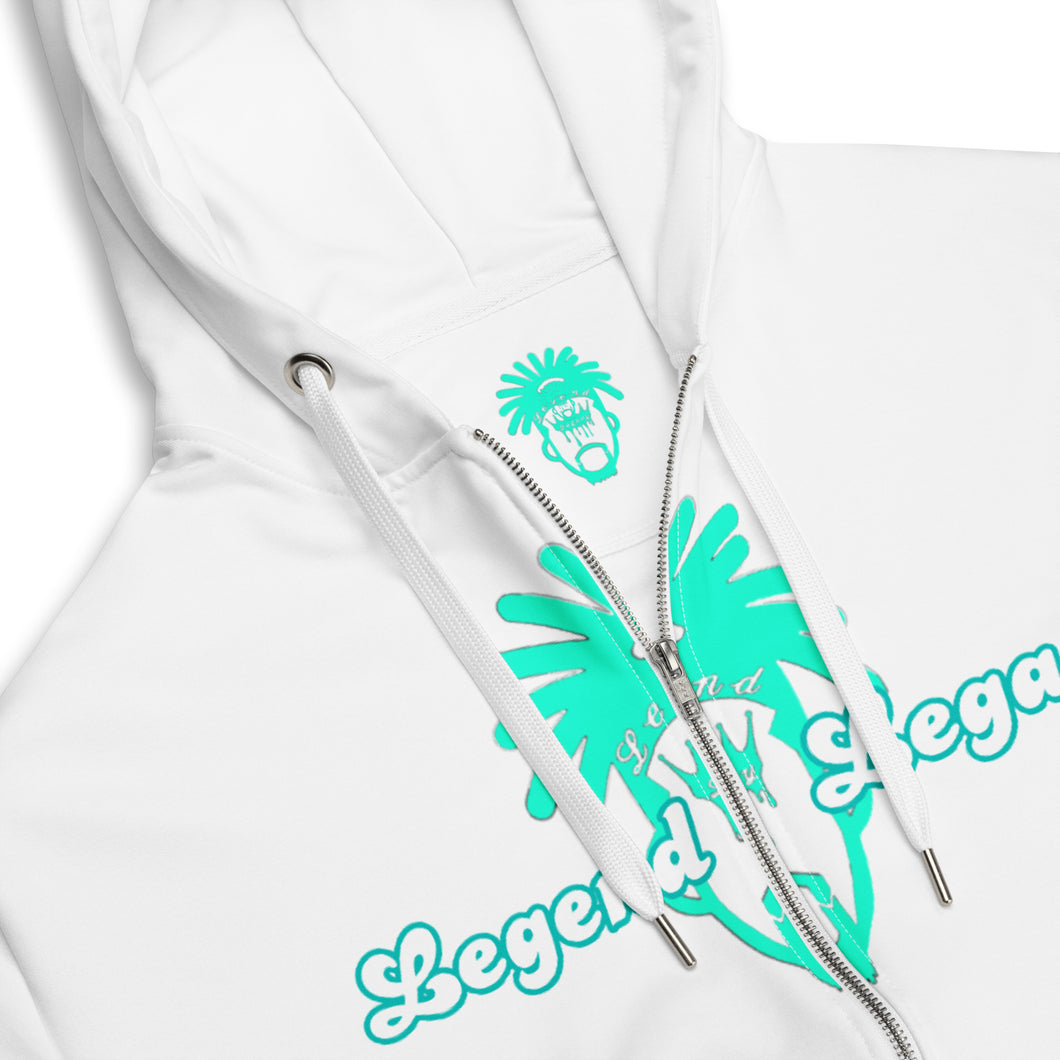 White & Sea Mist Green Unisex zip hoodie